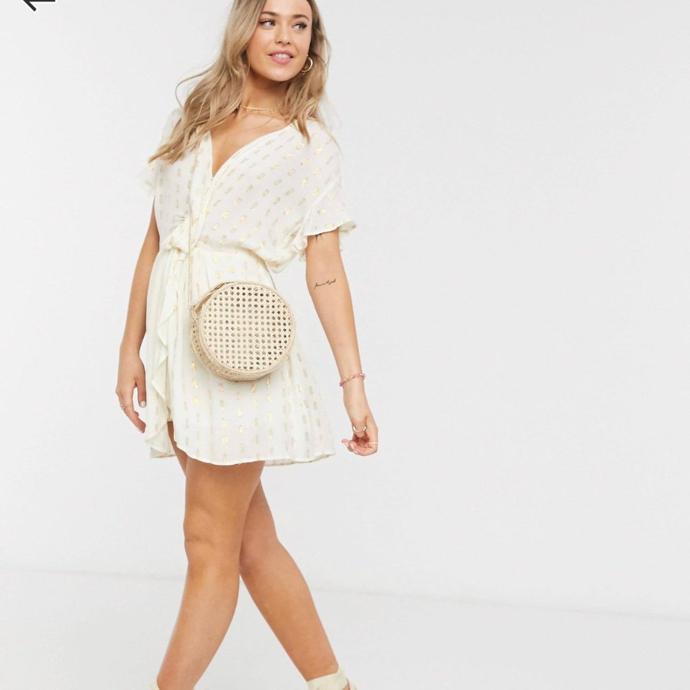 En Creme wrap front mini dress in white